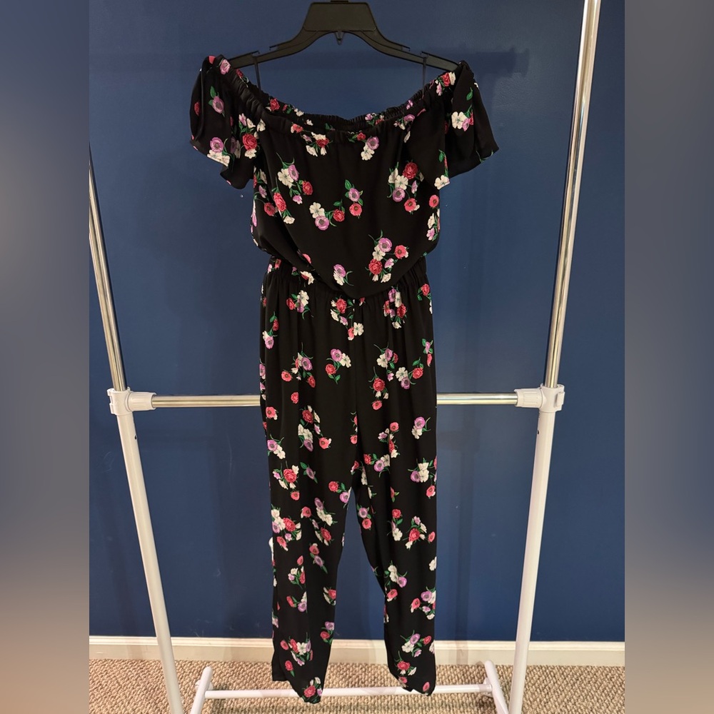 Express Black Off-Shoulder Floral Jumpsuit